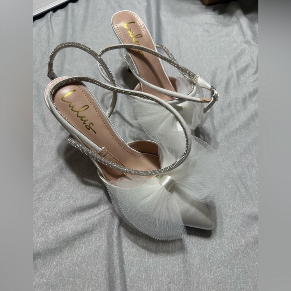 Lulu's White Ankle Strap Heels with Bow Detail - Picture 3 of 4
